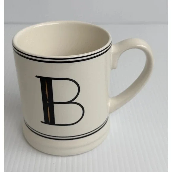 Threshold Stoneware Monogram B Coffee Mug White Black Letter - Picture 1 of 7